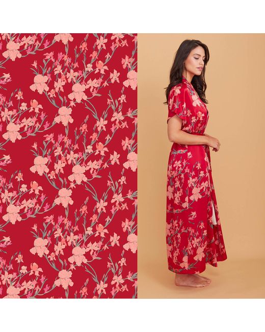 Genevie Red Ruby Silk Kimono Robe