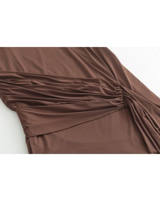 Aisl Brown Ruched Drape Cascade Mini Dress