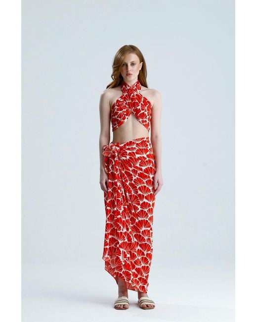 Lilamie Red Bali Croessed Wrapped Summer Bustier Top