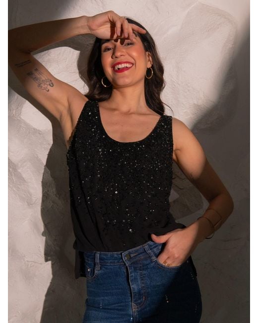 Rose & Nancy Black Selene Sequin Vest