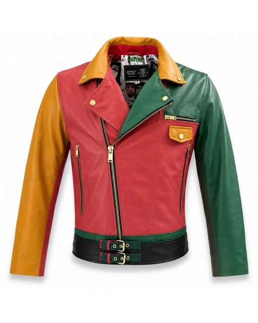 Zasta Studio Red Artifact Theory Leather Biker Jacket for men