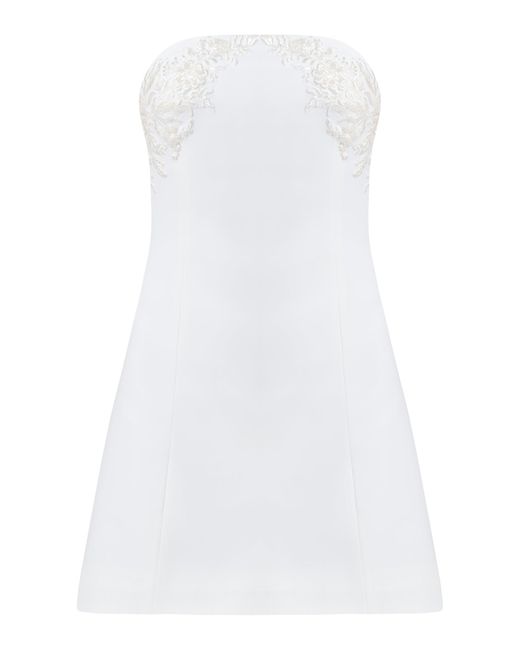 Tia Dorraine White Rehearsal Dinner Hand-embroidered Mini Dress
