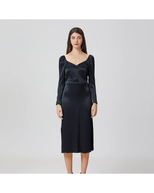 Smart and Joy Black Heart Cleavage Satin Dress