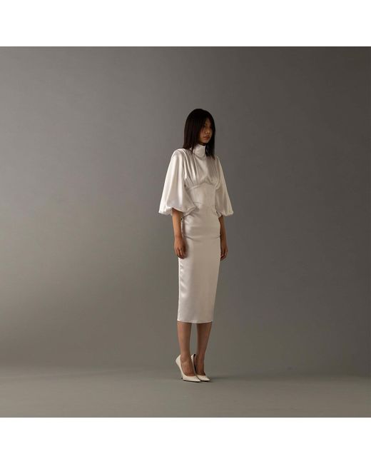 Vestiaire d'un Oiseau Libre White Midi Corset Silk Dress
