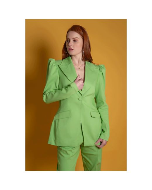 Femponiq Green Puff-Shoulder Tailored Blazer