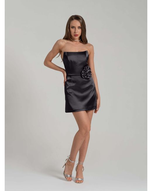 Tia Dorraine Black Dazzling Touch Satin Mini Dress,