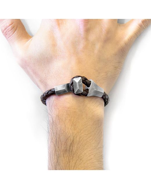 Anchor and Crew Brown Cacao Alderney & Braided Leather Bracelet for men