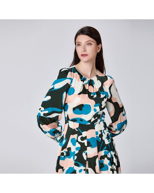Smart and Joy Green Macro Abstract Print Round Neck Dress