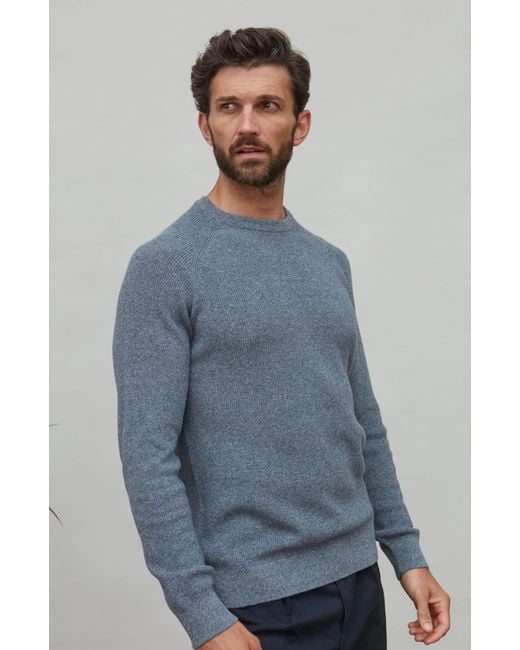 Paul James Knitwear Blue Cotton Lightweight Fisherman Dylan Rib Jumper for men