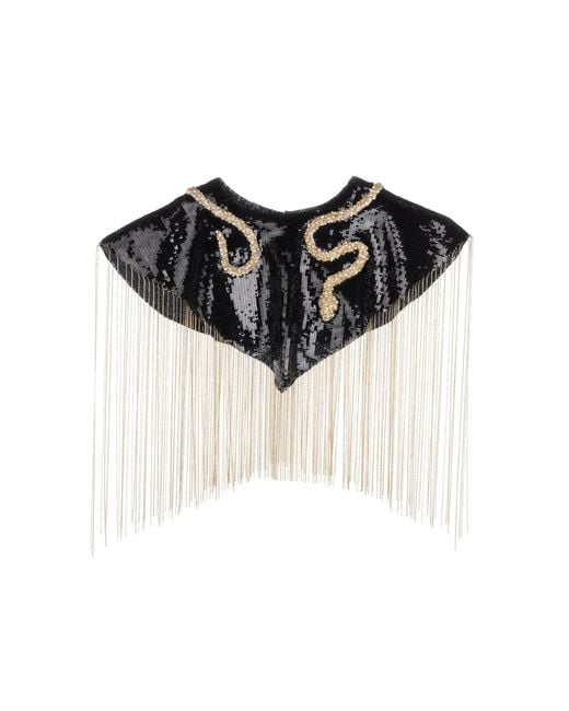 Laines London Black Hand Beaded Crystal & Pearl Snake Tassel Cape