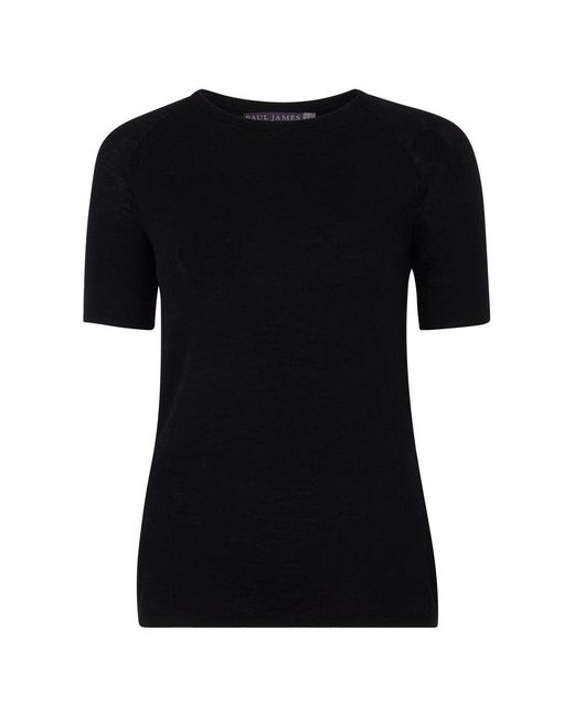 Paul James Knitwear Black Midweight Merino Activewear Selene T-Shirt