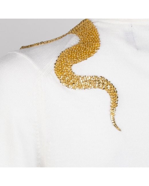 House of Laines London White Neutrals Laines Couture Embellished Shoulder Snake Knitted Roll Neck Jumper