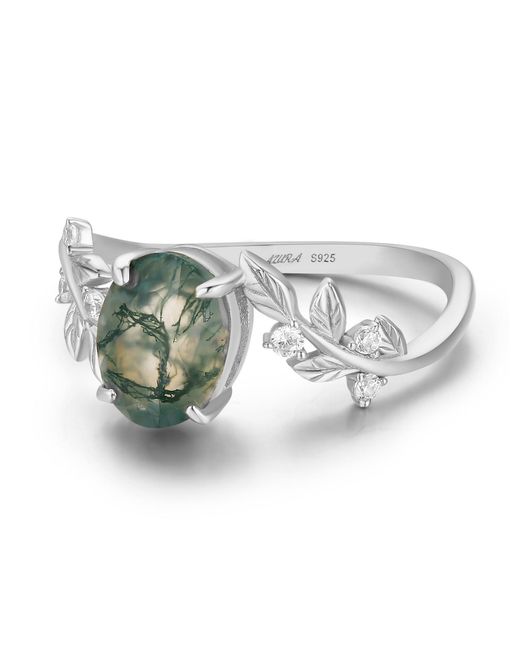 Azura Jewelry New York Green Between The Leaf Oval Moss Agate Ring Vermeil