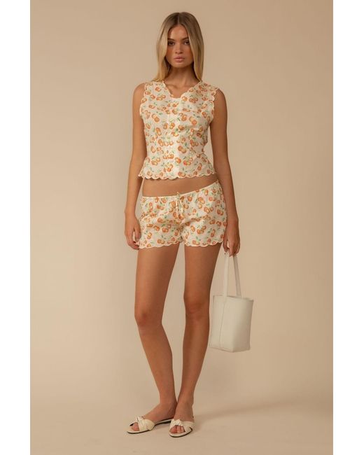 Montce Natural Cherry Sherbet Scalloped Low-Rise Drawstring Short