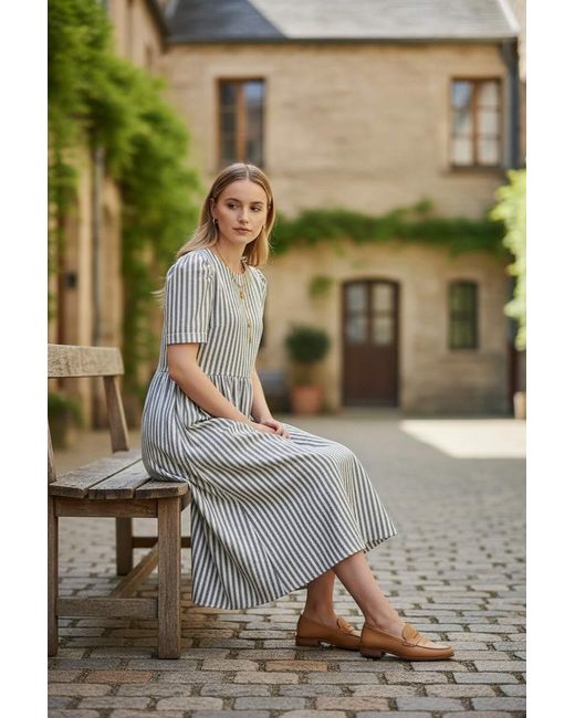 BEIRA Gray Flora Dress – Stripe Cotton