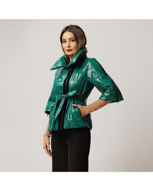 concept A trois Green Emerald Short Jacket With Zippers On The Sleeves And A Drawstring