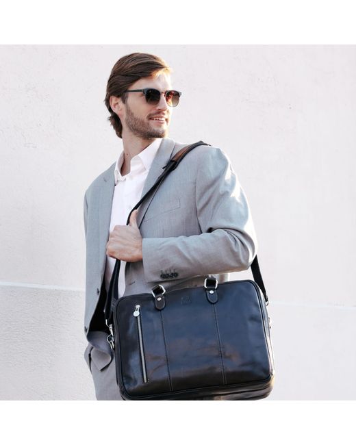 Time Resistance Black Leather Convertible Briefcase Backpack for men