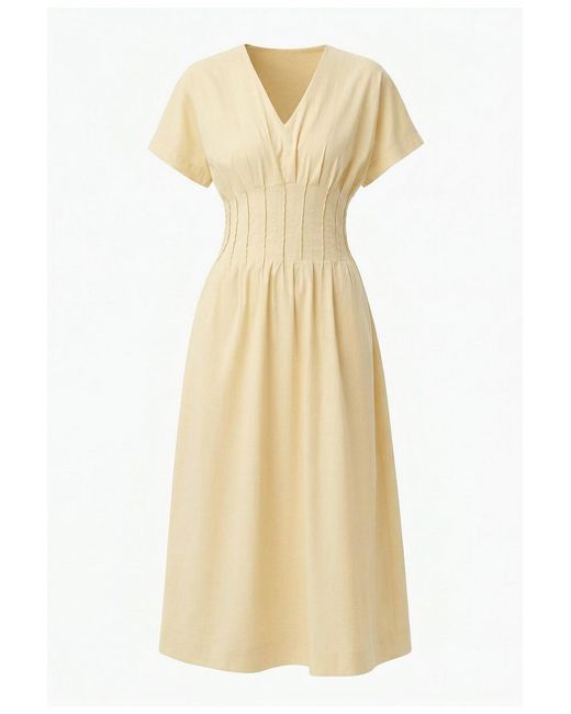 Exquise Natural Neutrals Amaud Short Sleeve V Neck Midi Dress