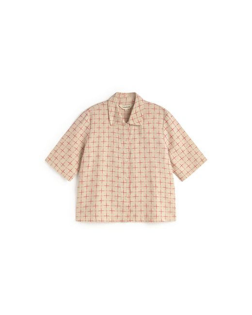 Thinking Mu Natural Printed Lattice Checkered Blouse Ane