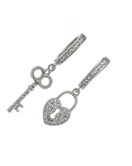 Ebru Jewelry Metallic My Heart Is Yours Key & Heart Lock Diamond Earrings