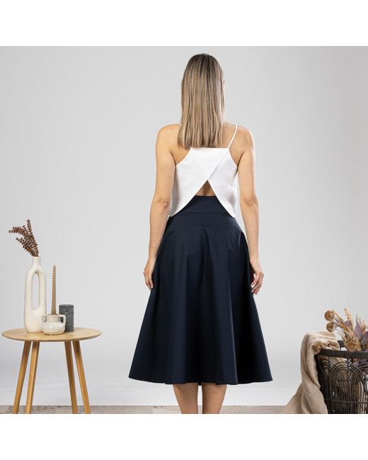 Nikka Place Blue Cotton Midi Flared Skirt With High Waist And Pockets