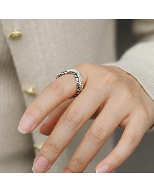 Vanimy White Pavé Wavy Enamel Statement Stacking Ring