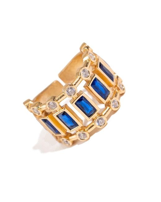 Ebru Jewelry White Radiant Majesty Sapphire Adjustable Cuff Ring