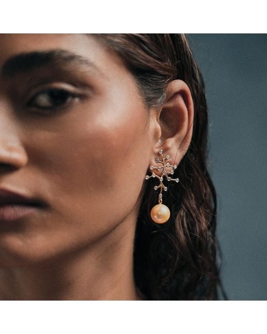 Dhwani Bansal Metallic Vira And Diamond Earrings With South Sea Pearls