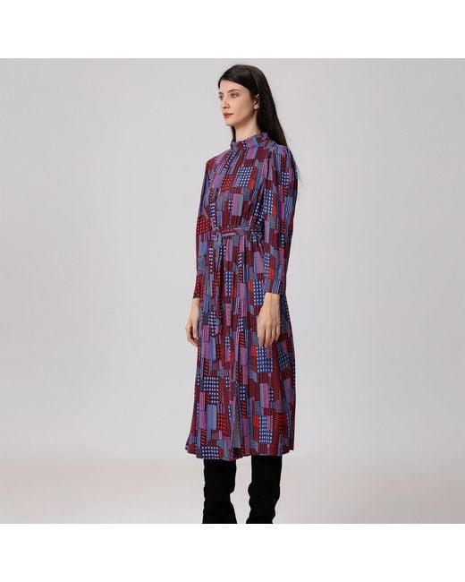 Smart and Joy Purple Geometric Print Viscose Midi Shirt Dress