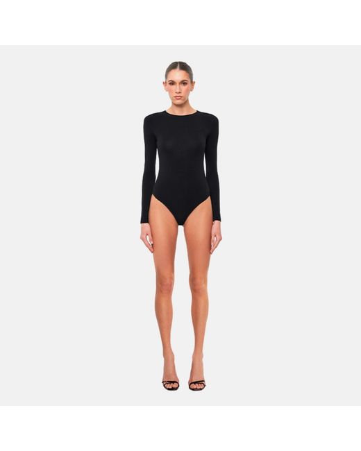 OW Collection Black Erla Basic Long Sleeve Bodysuit