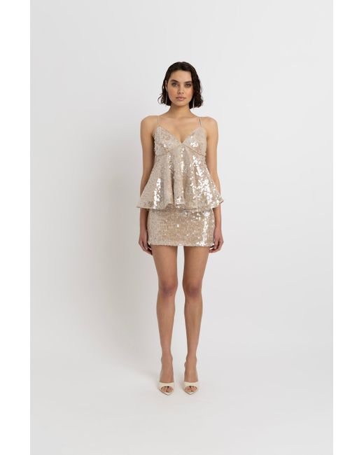 Amy Lynn Brown Neutrals Donatella Sequin Peplum Top