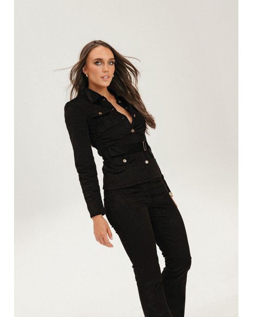 Why Mary Black Military Style Velvet Corduroy Jacket