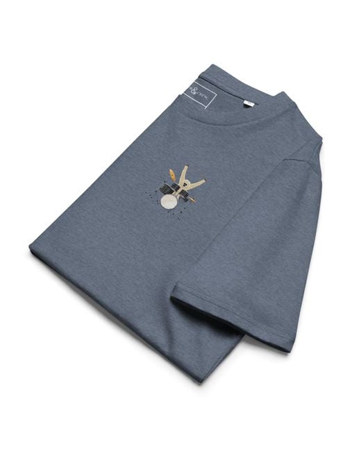 Anchor and Crew Blue Heather Drummer Monkey Organic Cotton Embroidered T-Shirt for men