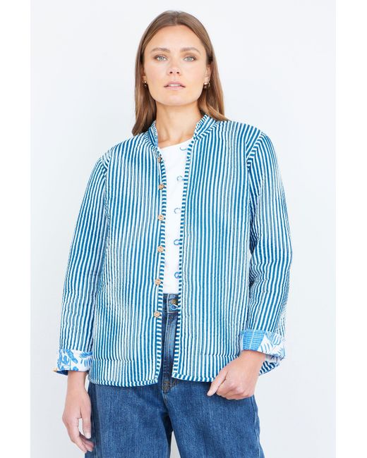 Yumi' Blue Jungle Reversible Cotton Quilted Jacket