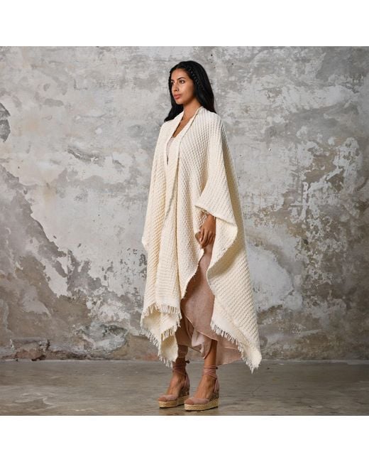 Zhenabia White Neutrals Waffle Poncho