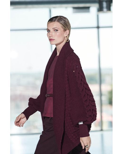 The Extreme Collection Red Burgundy Merlot Merino Wool And Alpaca Knit Cardigan