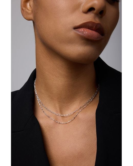 Vanhi Metallic Mini Paperclip Double Chain Necklace