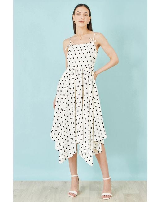 Yumi' Metallic Polka Dot Hankerchief Hem Dress