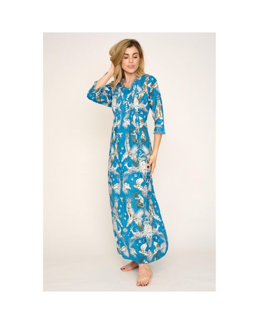 At Last Blue Cotton Annabel Maxi Dress In Sky Tropical