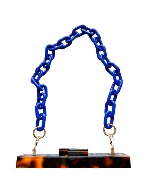 CLOSET REHAB Blue Chain Link Short Acrylic Purse Strap In Cobalt