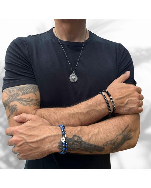 Ebru Jewelry Multicolor Onyx Stone Beaded Adjustable Bracelet for men