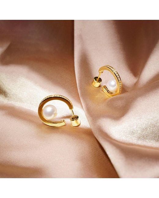 Meulien Metallic Pearl Open Hoop Earrings