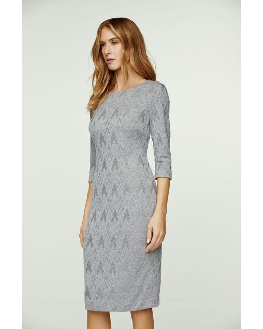 Conquista Gray 3/4 Sleeve Jacquard Fitted Dress