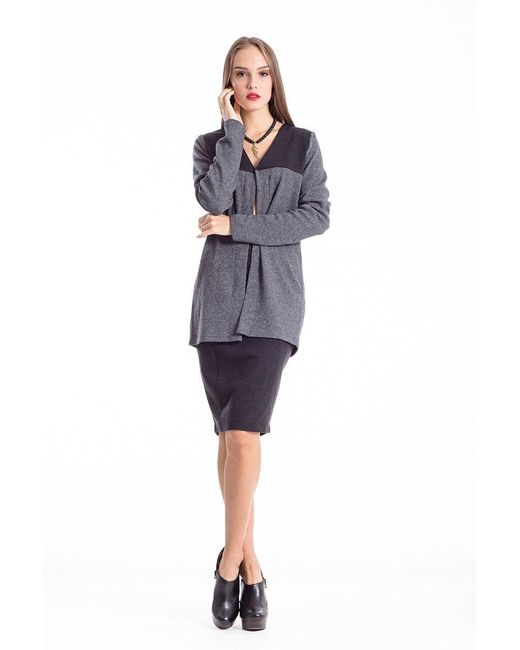 Conquista Black Wool Blend Block Colour Cardigan Anthracite