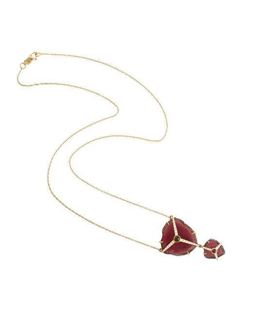 Artisan White Watermelon Tourmaline Slice & Diamond Pendant Necklace