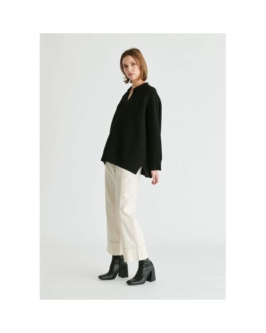 Paisie Blue Polo Collar Ribbed Jumper