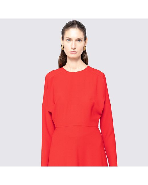 Nissa Red A-Line Crepe Mid Dress