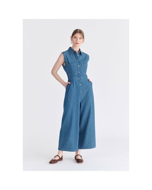 Paisie Blue Wide Leg Denim Jumpsuits