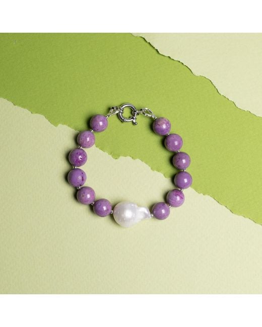 Silver Moon Purple Sterling Bracelet Echo With Gemstones And Baroque Pearl