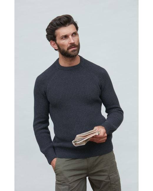 Paul James Knitwear Black Heavyweight Cotton Clark Fisherman Rib Knit Jumper for men